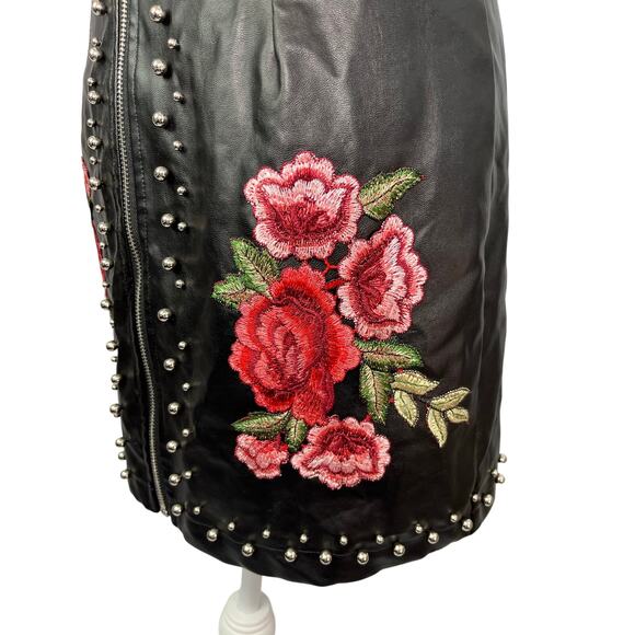 Promesa Studded Embroidered Faux Leather Skirt - Picture 6 of 10